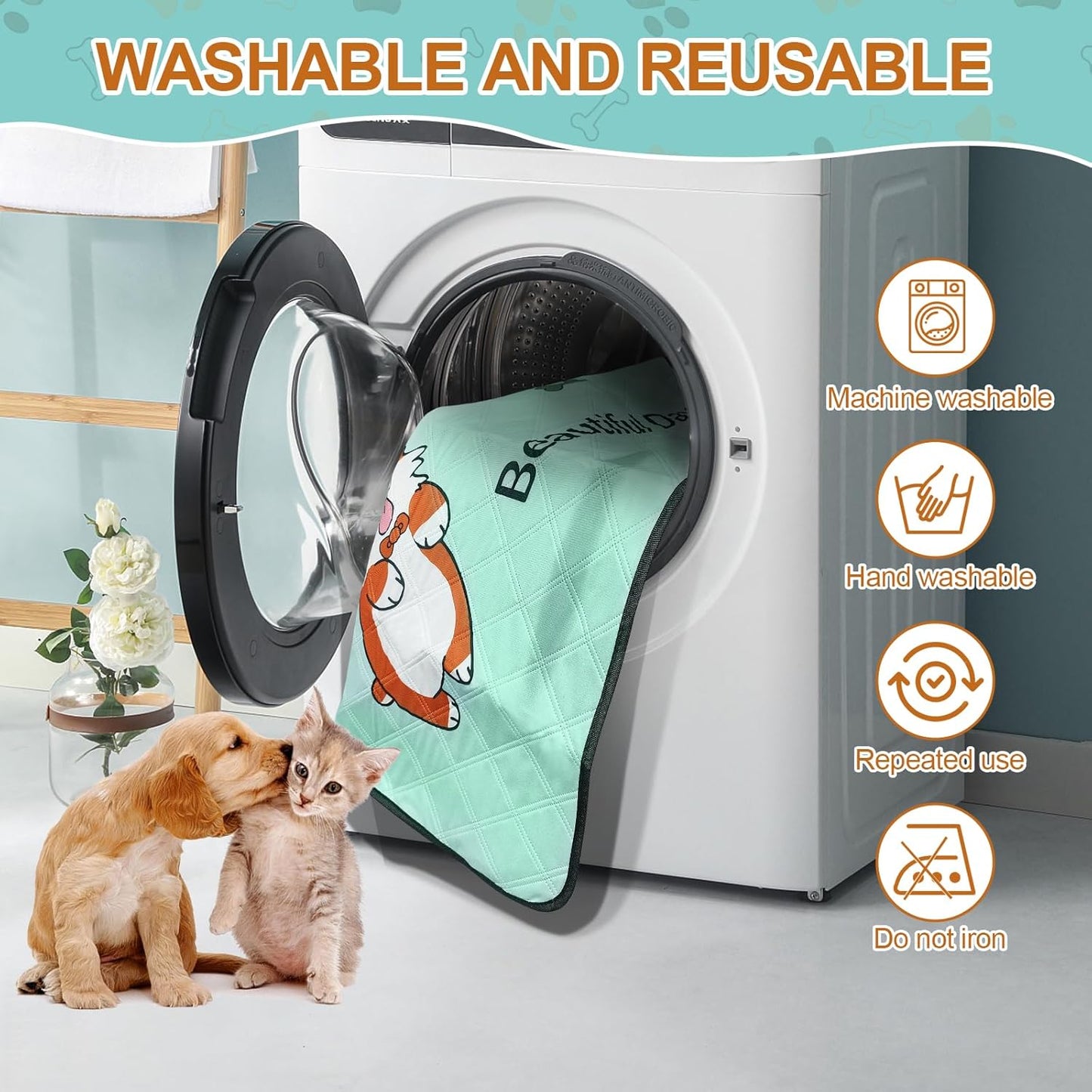 4-Pack Washable Dog Pee Pads ā 35Ć22in Reusable, Leak-Resistant Puppy Training Mats with Non-Slip Backing (Blue)