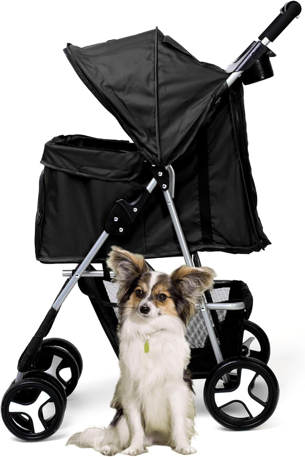 Compact Foldable Pet Stroller – Lightweight Travel Cart for Dogs & Cats with Carry Handle (Grey)