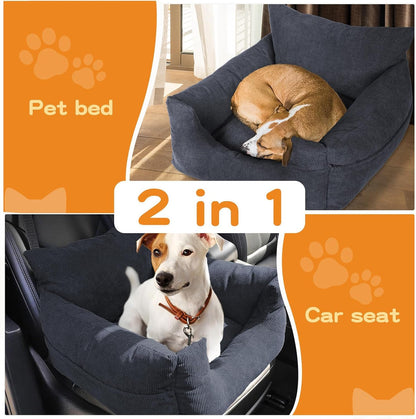 Skylos Pet Car Booster Seat & Portable Dog Bed – Adjustable Safety Belt, Washable Cover, Dusty Blue 80×55×30cm | Kirrie Pet Supplies