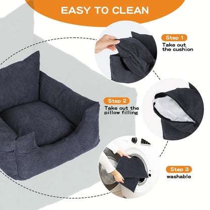 Skylos Pet Car Booster Seat & Portable Dog Bed – Adjustable Safety Belt, Washable Cover, Dusty Blue 80×55×30cm | Kirrie Pet Supplies