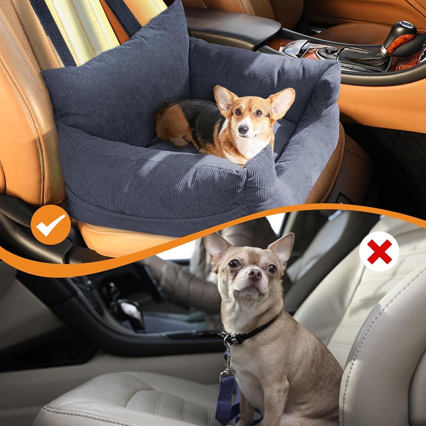 Skylos Pet Car Booster Seat & Portable Dog Bed – Adjustable Safety Belt, Washable Cover, Dusty Blue 80×55×30cm | Kirrie Pet Supplies