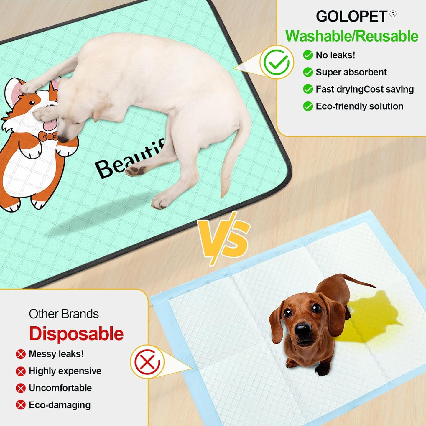 4-Pack Washable Dog Pee Pads – 35×22in Reusable, Leak-Resistant Puppy Training Mats with Non-Slip Backing (Blue)