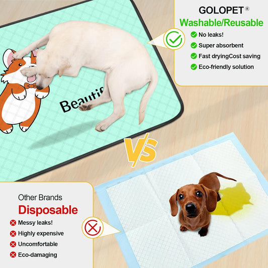 4-Pack Washable Dog Pee Pads – 35×22in Reusable, Leak-Resistant Puppy Training Mats with Non-Slip Backing (Blue)