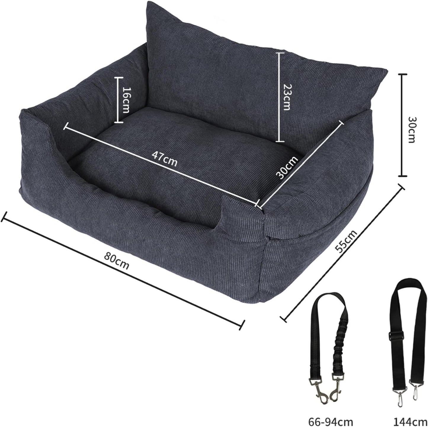 Skylos Pet Car Booster Seat & Portable Dog Bed – Adjustable Safety Belt, Washable Cover, Dusty Blue 80×55×30cm | Kirrie Pet Supplies