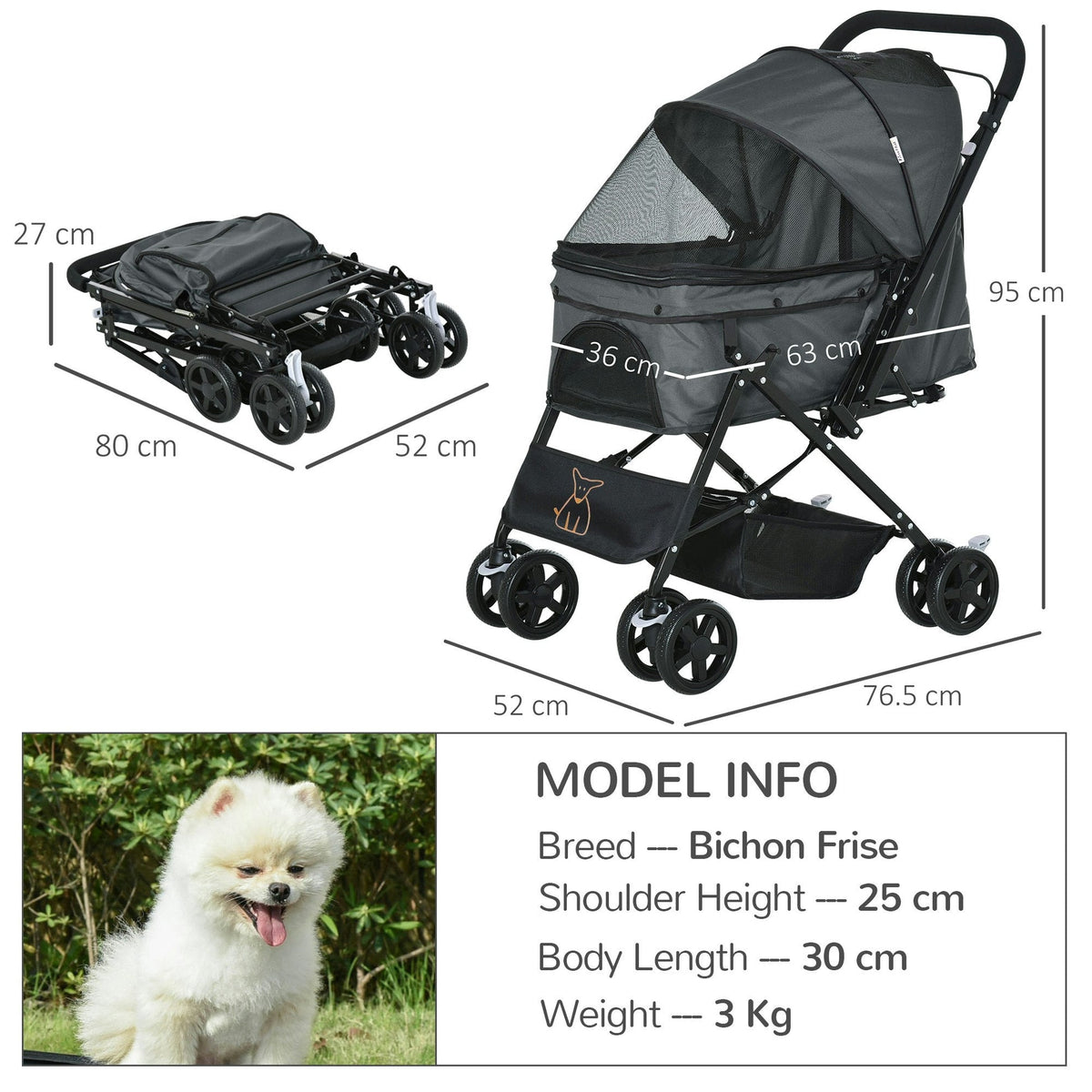 2-in-1 Foldable Pet Stroller & Carrier – Lightweight Buggy for Small Dogs & Cats with Mesh Sides