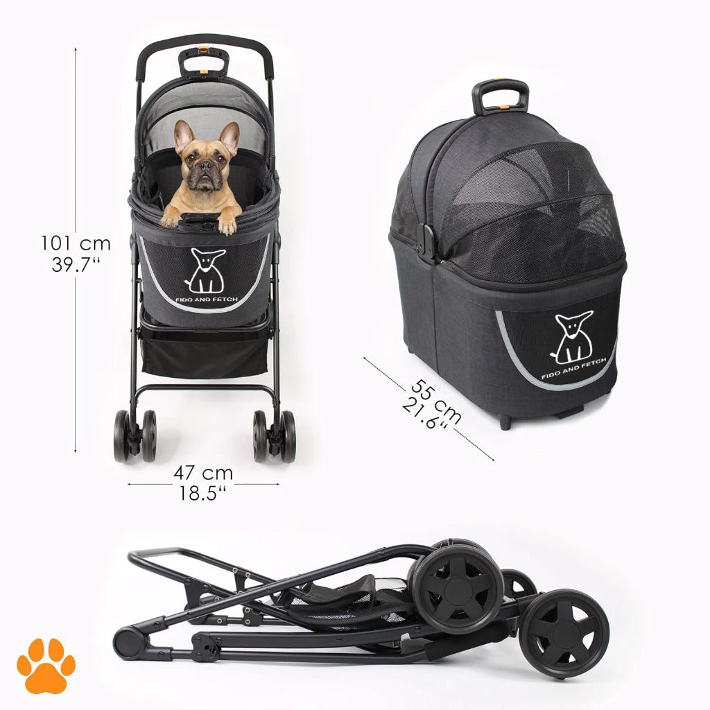 Compact Foldable Pet Stroller – Lightweight Travel Cart for Dogs & Cats with Carry Handle (Grey)